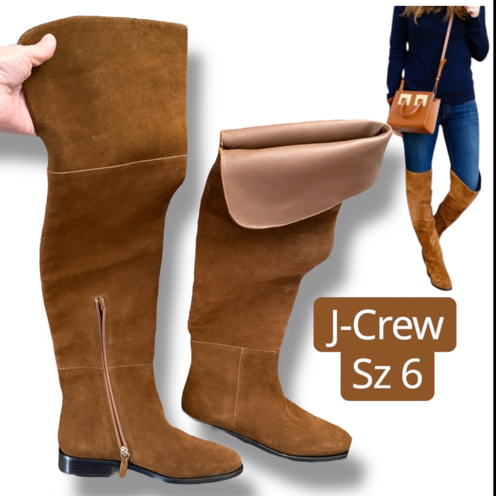 Brown Suede Tall Boots, J. Crew Tan Suede Over-the-Knee Boots, Camel Brown shoes